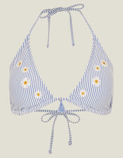 Daisy Embroidered Stripe Bikini Top, Blue (BLUE), large