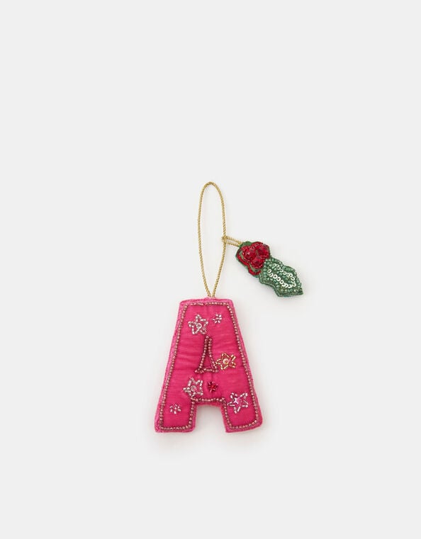 Embellished Initial Christmas Tree Decoration, Pink (PINK), large