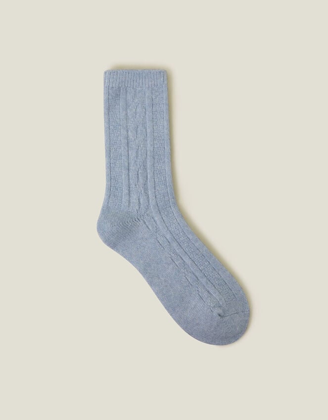Cable Knit Boot Socks, Blue (BLUE), large