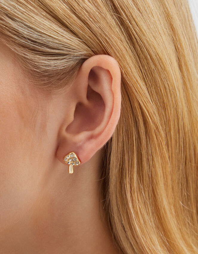 Diamanté Mushroom Stud Earrings, , large