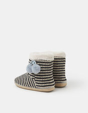 Knitted Stripe Boot Slippers, Black (BLACK WHITE), large