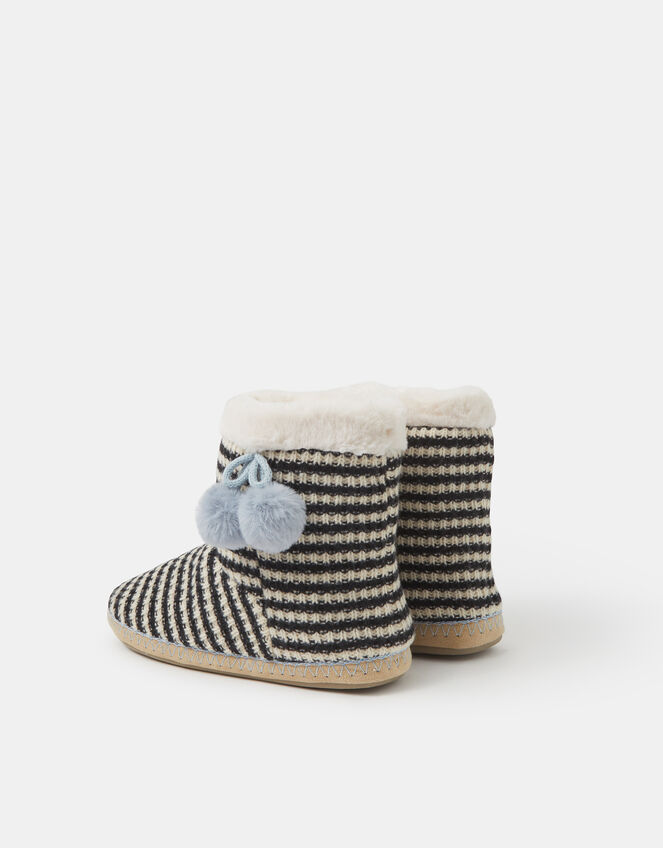 Knitted Stripe Boot Slippers, Black (BLACK WHITE), large