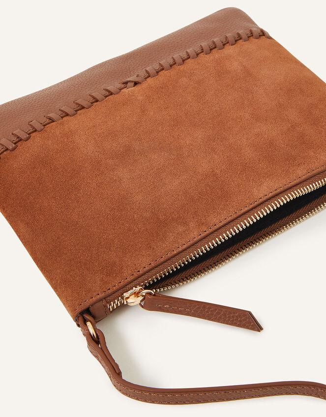 Leather Stitch Detail Cross-Body Bag, Tan (TAN), large