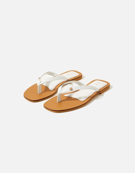 Leather Toe Thong Sandals White, White (WHITE), large