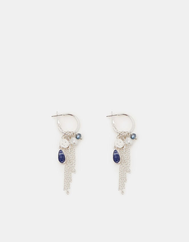 Gem Charm Hoop Drop Earrings, Silver (SILVER), large