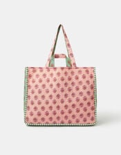 Floral Block Print Quilted Shopper Bag, , large