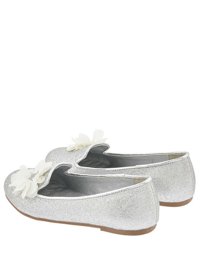 Glitter Slipper Shoe with Corsage, Silver (SILVER), large