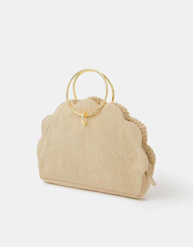 Crochet Scallop Ring Handle Bag, , large