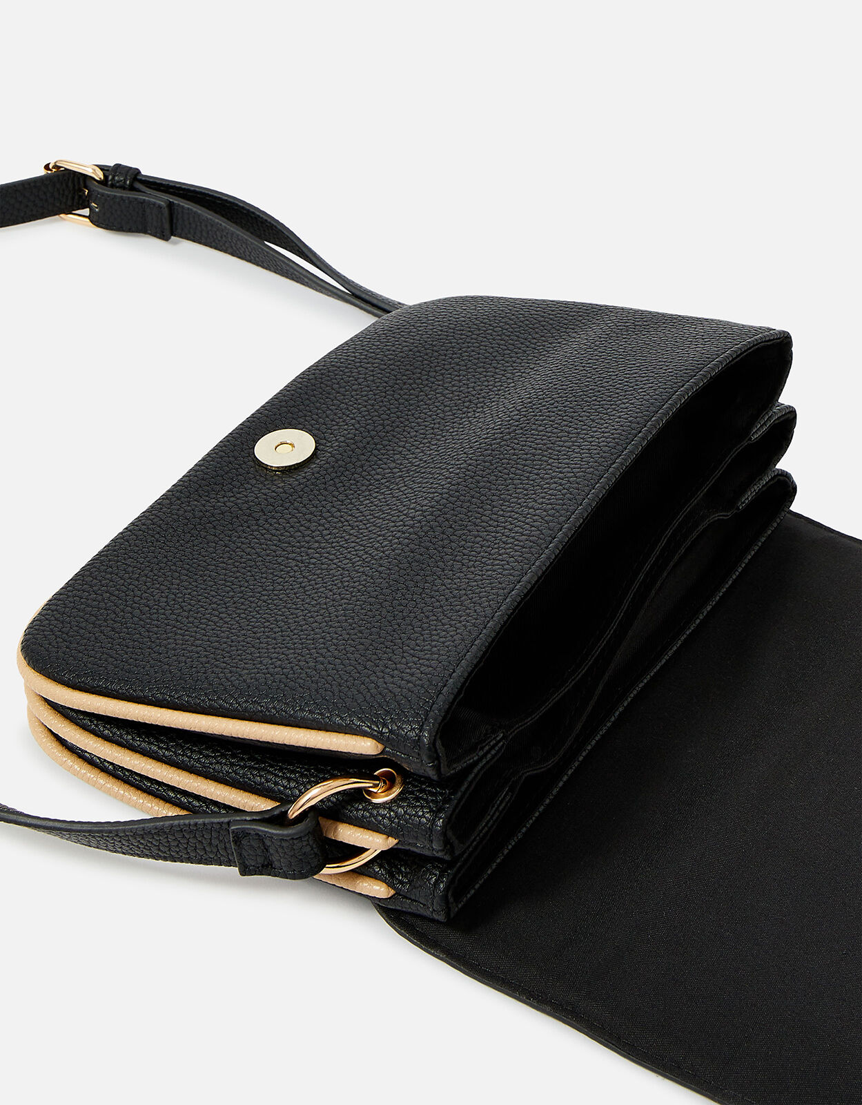 Triple Compartment Cross Body Bag Black