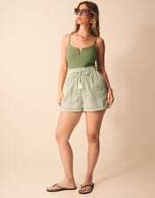 Stripe Cotton Beach Shorts, Green (GREEN), large