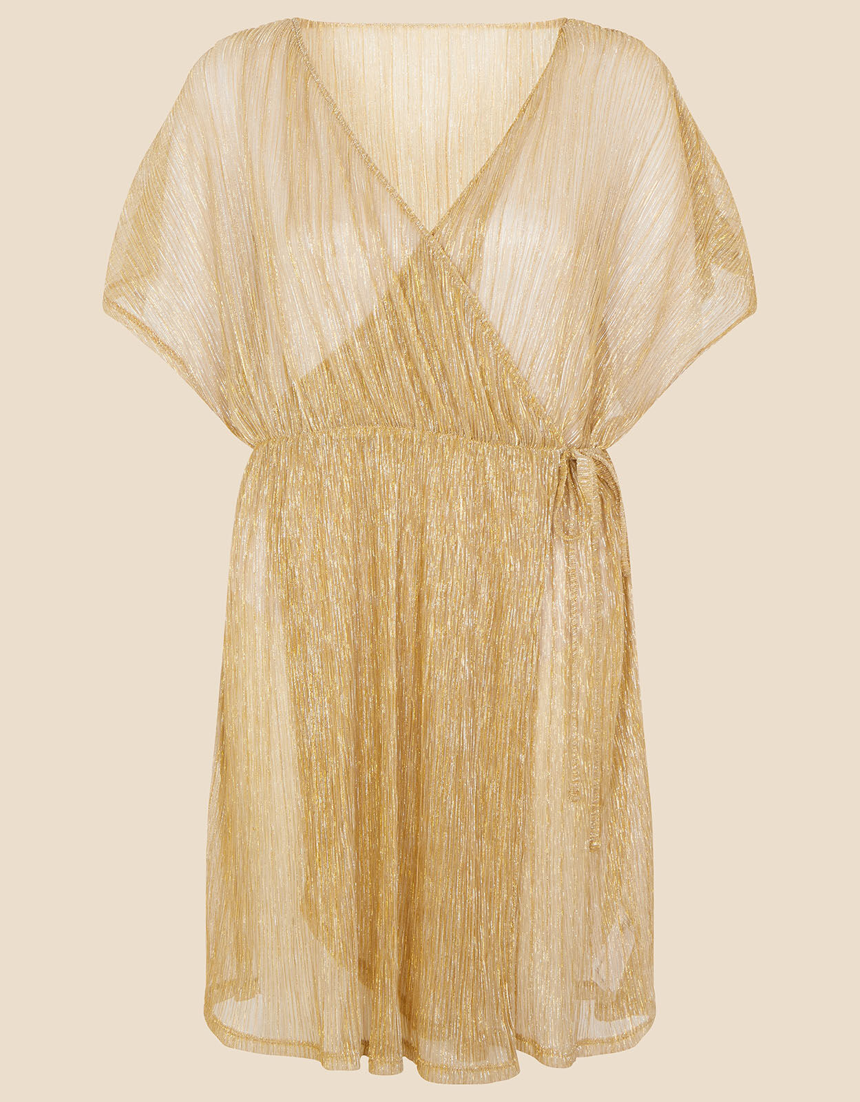 Shimmer Pleated Cover Up Gold