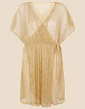 Shimmer Pleated Cover Up, Gold (GOLD), large