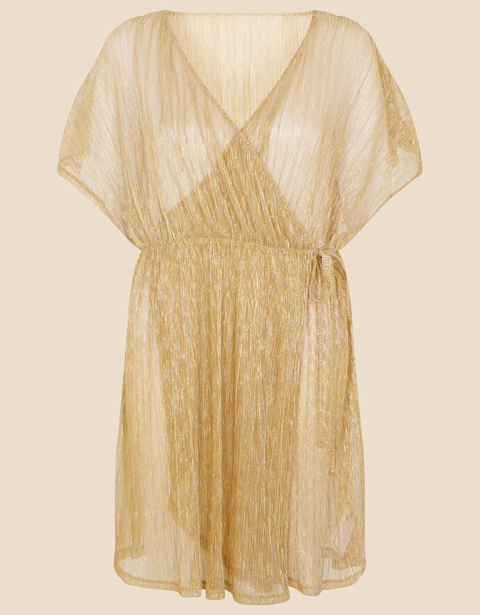 Shimmer Pleated Cover Up Gold Kaftans & Cover Ups Accessorize UK
