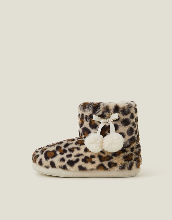 Faux Fur Leopard Print Boot Slippers, Leopard (LEOPARD), large
