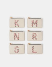 Floral Embroidered Initial Card Holder, Cream (CREAM), large