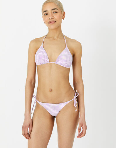 Gingham Schiffli Tie Side Bikini Bottoms Purple, Purple (LILAC), large