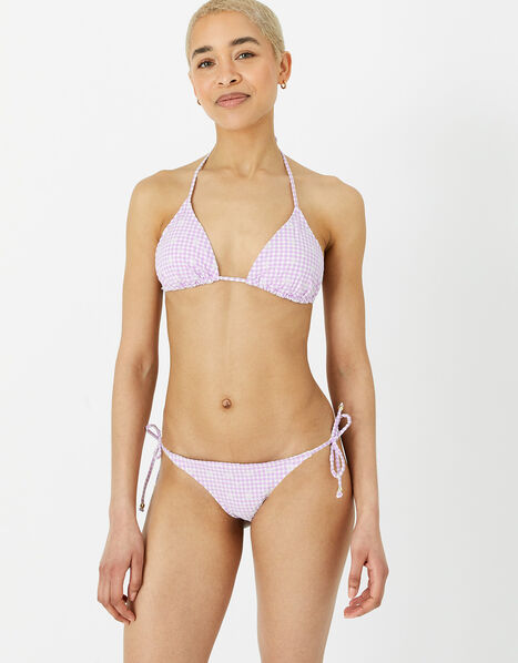Gingham Schiffli Tie Side Bikini Bottoms Purple, Purple (LILAC), large