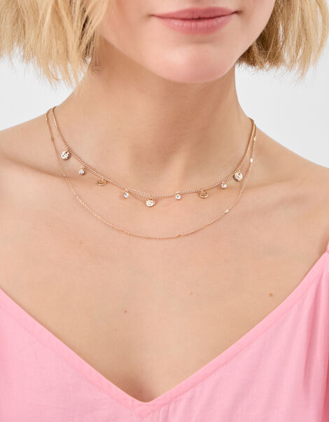 Textured Disc Layered Necklace , Gold (GOLD), large