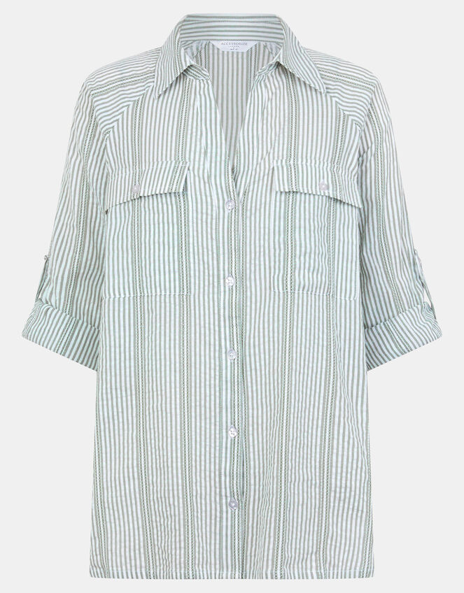 Stripe Cotton Shirt, Green (GREEN), large