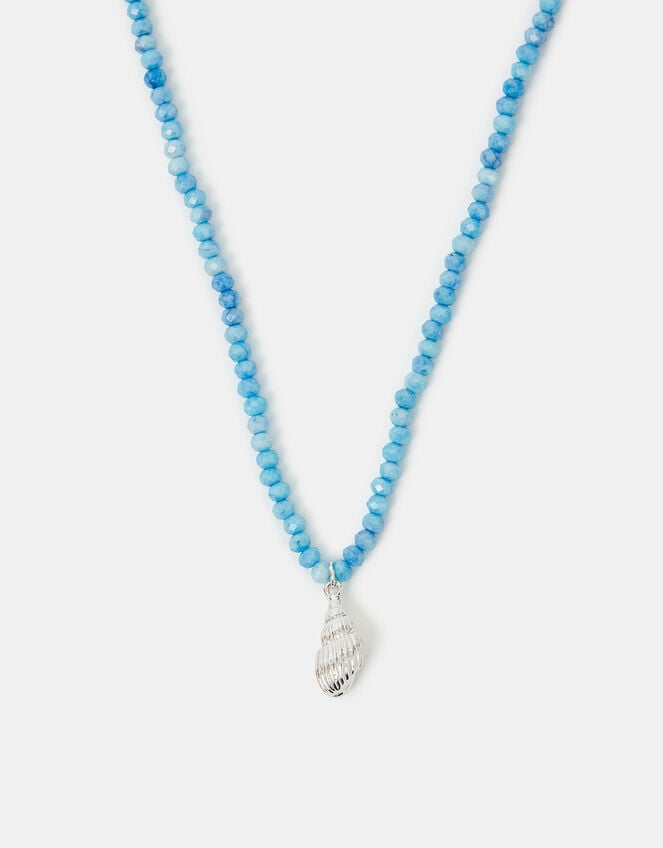 Shell Pendant Beaded Necklace Blue, , large