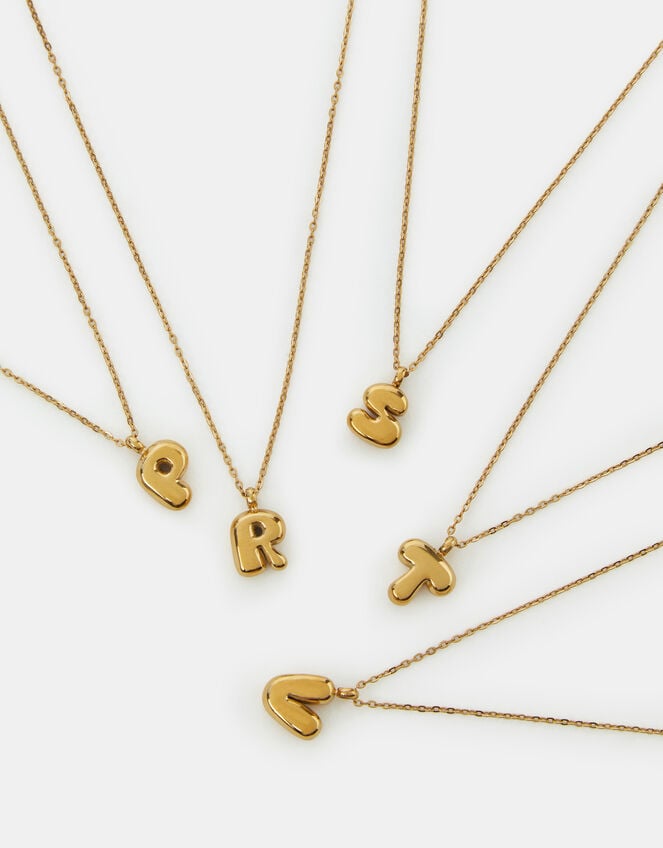Stainless Steel Bubble Initial Pendant Necklace, Gold (GOLD), large