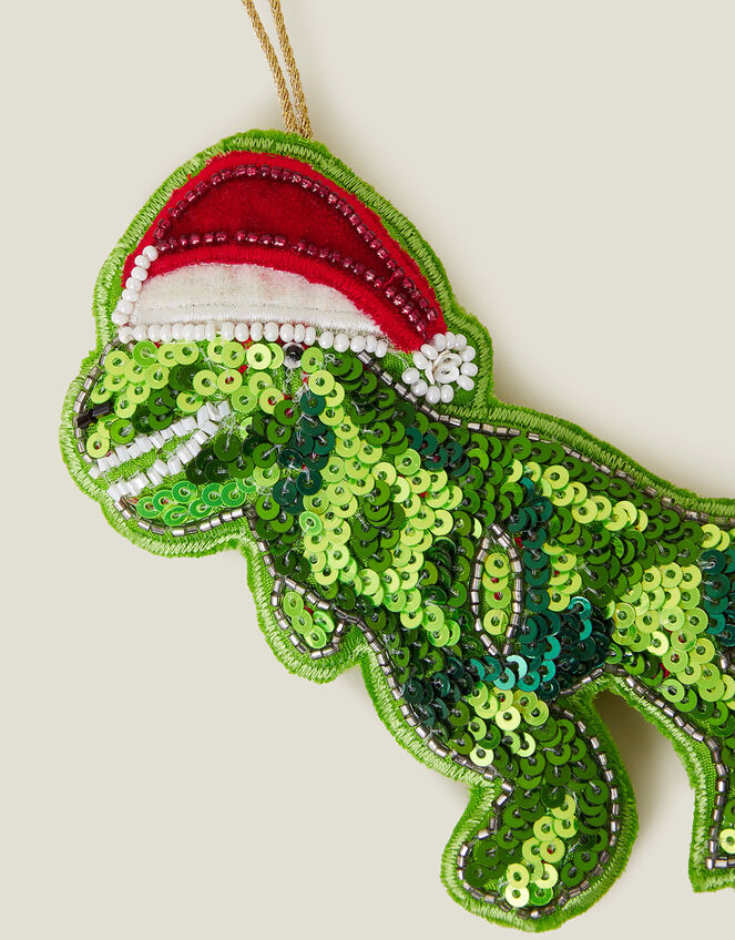Santa Dinosaur Christmas Tree Decoration, Green (GREEN), large