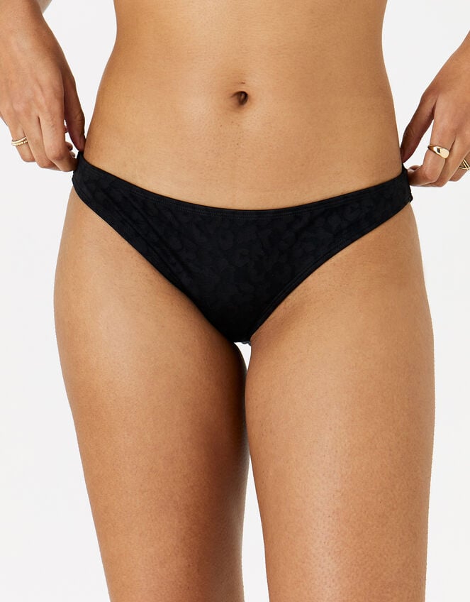 Leopard Jacquard Bikini Bottoms, Black (BLACK), large