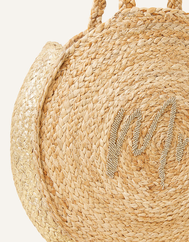 Mrs Large Circular Straw Shoulder Bag, , large