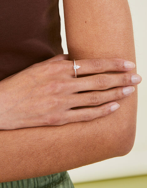 Sterling Silver Sparkle Two Stone Ring, White (ST CRYSTAL), large