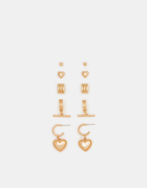 5-Pack T-bar & Heart Hoop Stud Earrings, , large