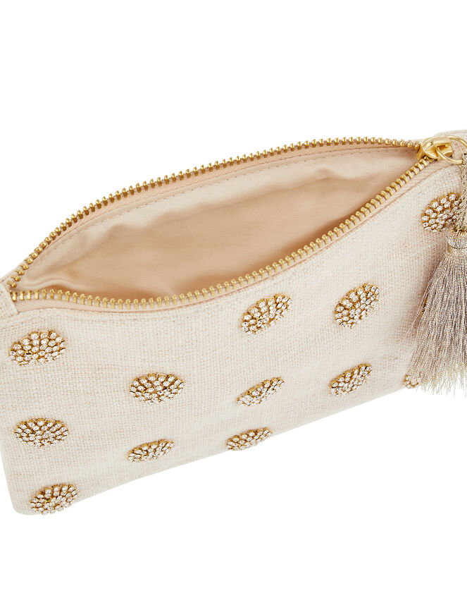 Diamante Polka-Dot Pouch with Tassel, , large