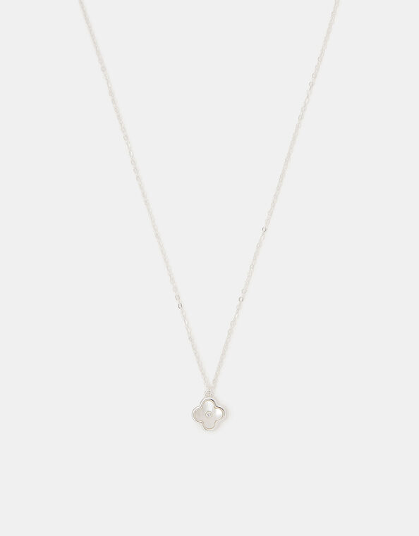 Sterling Silver Mother of Pearl Clover Pendant Necklace, , large