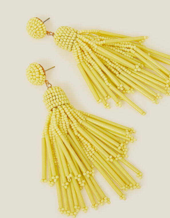 Long Bead Tassel Earrings, , large