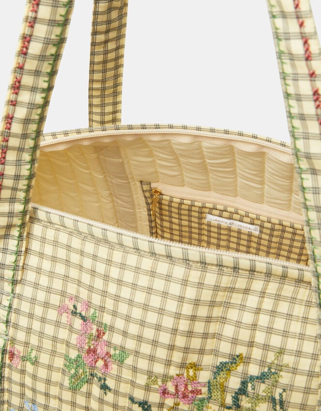 Embroidered Floral Check Weekender Bag, , large