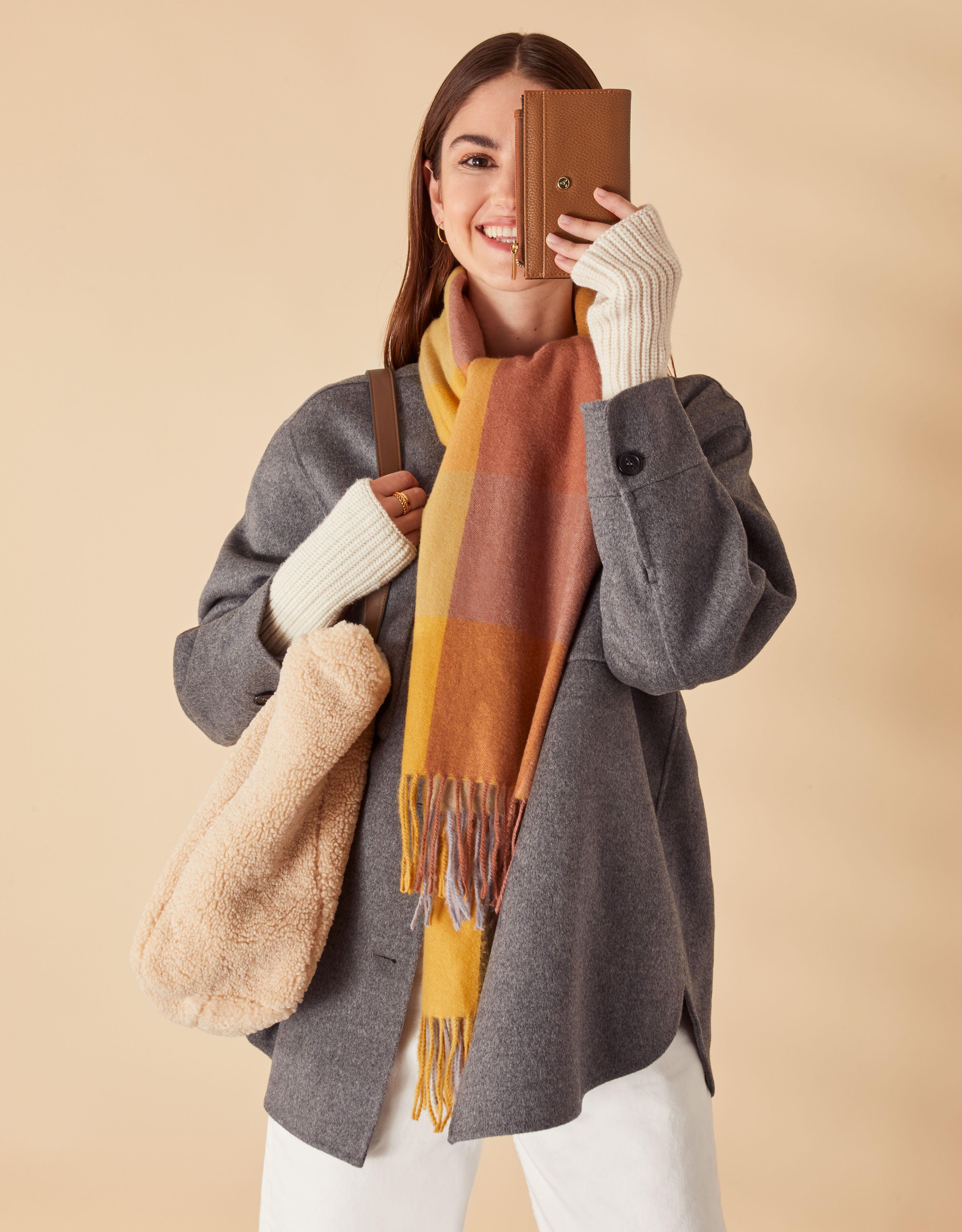 brown scarf and glove set