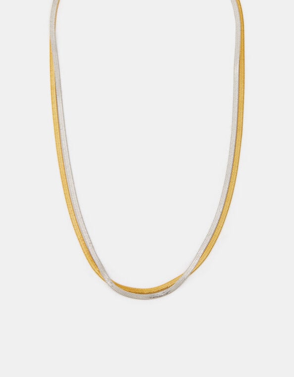 Stainless Steel Two Tone Omega Layered Necklace, , large
