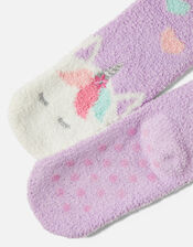 Girls Unicorn Slipper Socks, Purple (LILAC), large