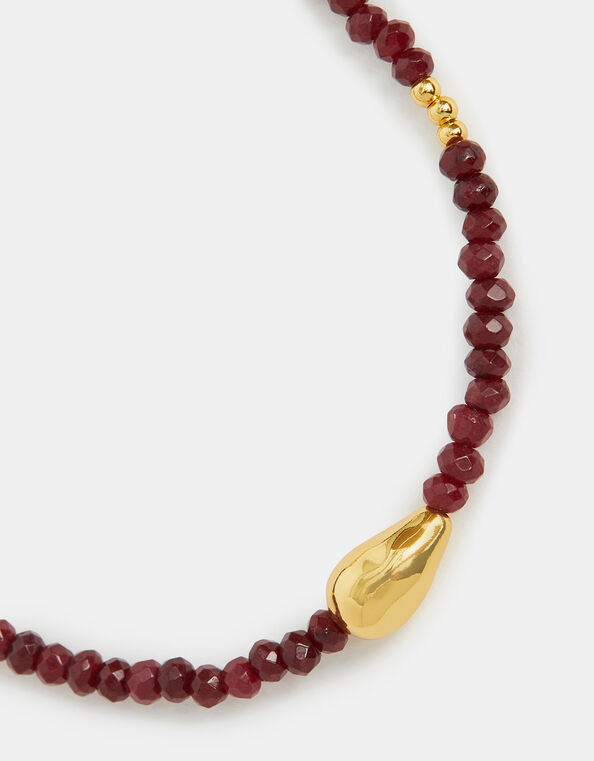 14ct Gold-Plated Nugget Ruby Quartz Bead Bracelet, , large
