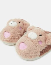 Girls Teddy Bear Slippers, Natural (NATURAL), large