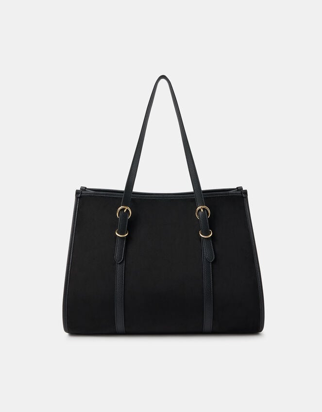 Buckle Strap Suedette Shoulder Bag, Black (BLACK), large