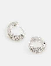 Diamanté Huggie Hoop Earrings, , large