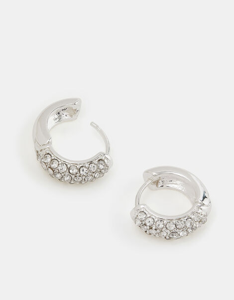 Diamanté Huggie Hoop Earrings, , large