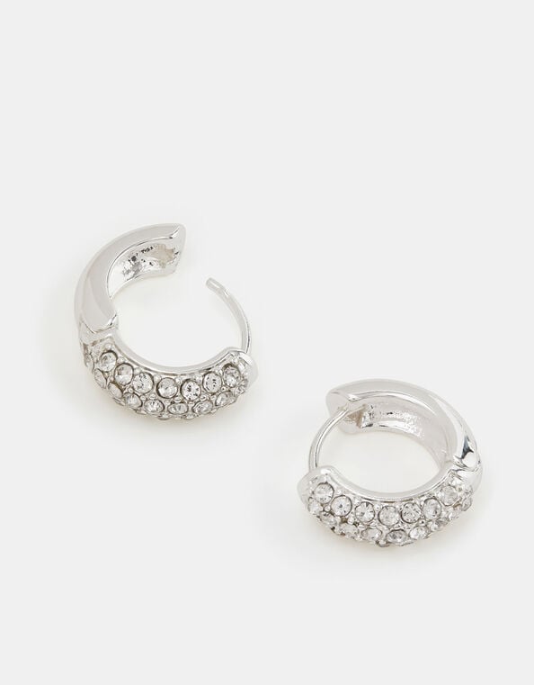 Diamanté Huggie Hoop Earrings, , large
