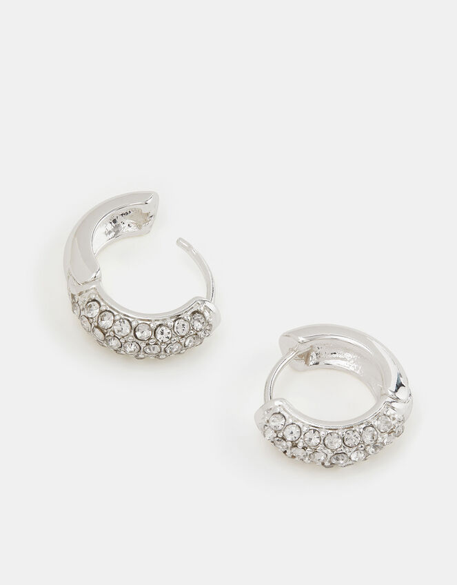 Diamanté Huggie Hoop Earrings, , large