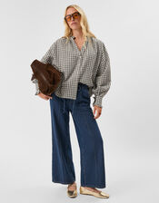 Check Print Blouse, Black (BLACK WHITE), large