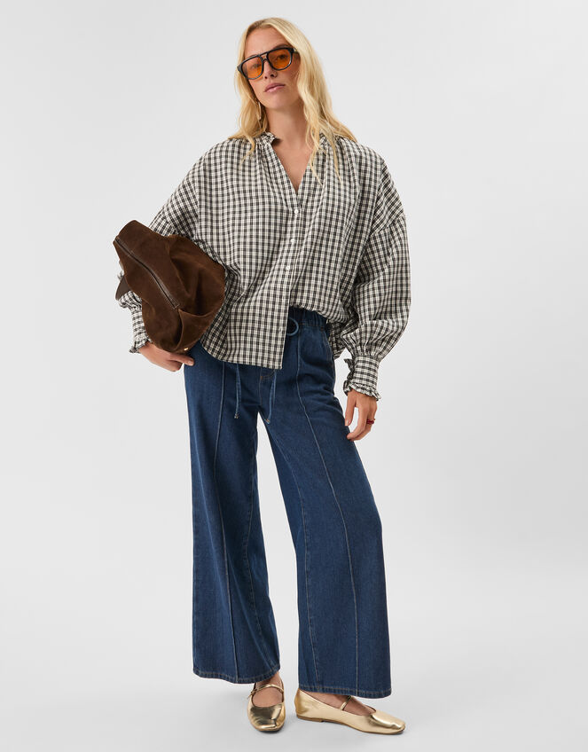 Check Print Blouse, Black (BLACK WHITE), large