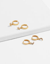14ct Gold-Plated Star and Moon Hoop Set, , large