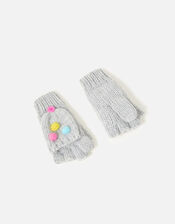 Girls Pom-Pom Capped Mittens , Grey (GREY), large