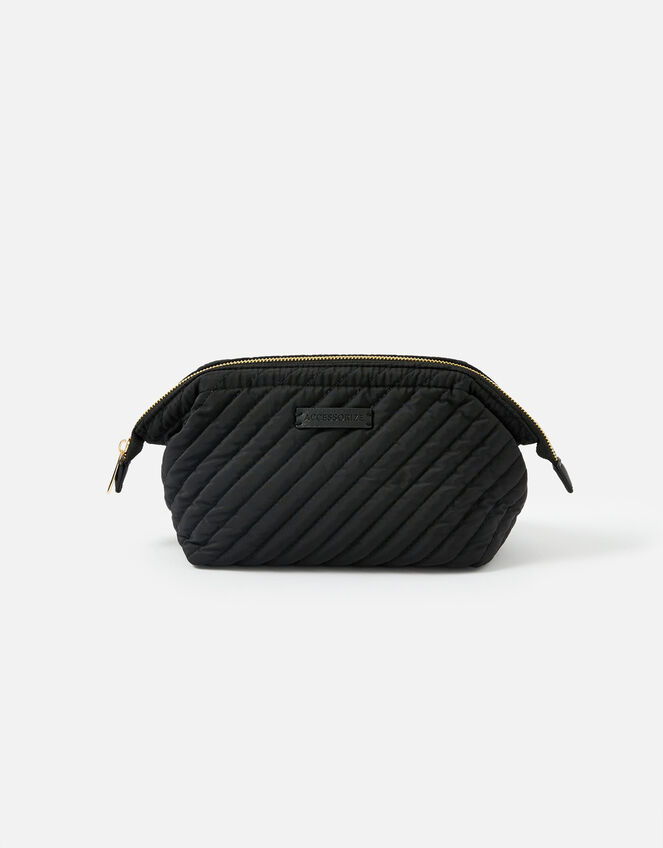 Quilted Wash Bag with Recycled Fabric, Black (BLACK), large