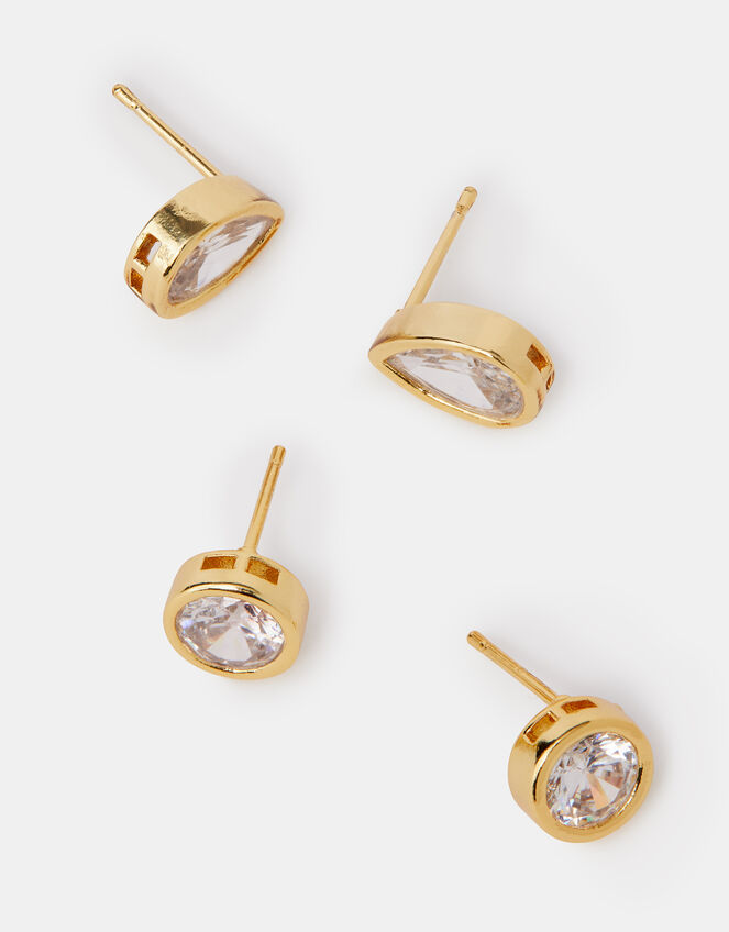2-Pack 14ct Gold-Plated Cubic Zirconia Stud Earrings, Gold (GOLD), large